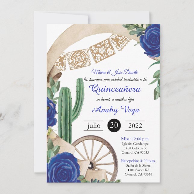 Invación de Charro Huapango Quinceanera, Blue Inbjudningar (Framsida)