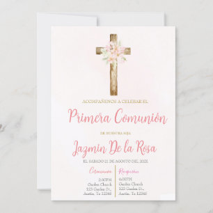 Invación de primera comunión blommigt rosa inbjudningar