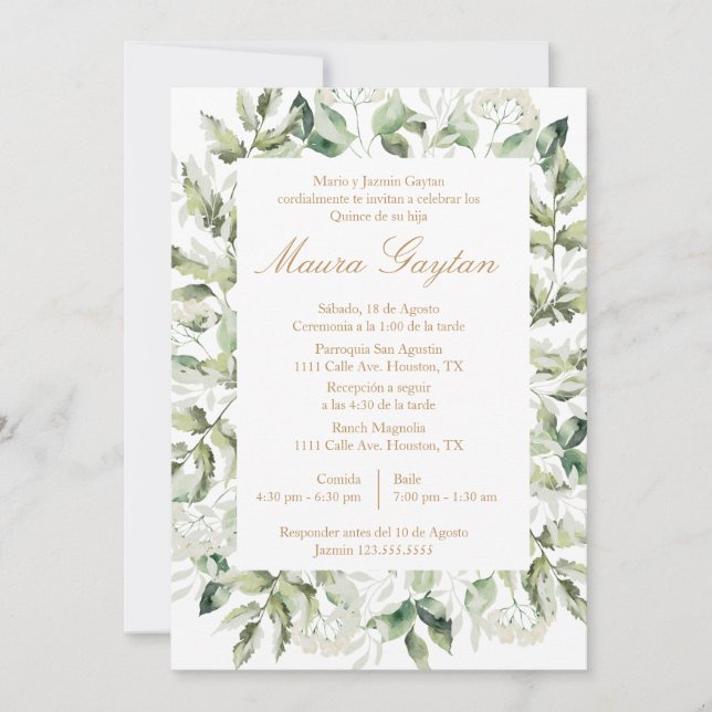 Invación de quinceañera con marco inbjudningar (Framsida)