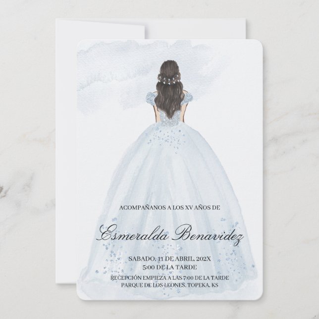 "Invación de quinceañera con vestido azul claro" Inbjudningar (Framsida)
