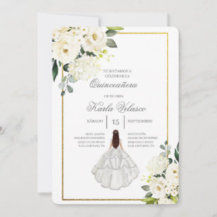 Invación de quinceañera con vestido blanco inbjudningar