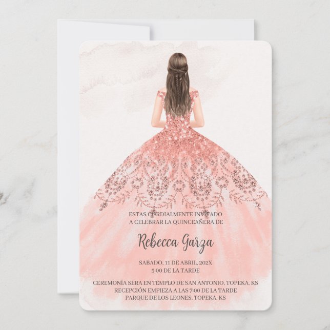 "Invación de quinceañera con vestido färg rosa" Inbjudningar (Framsida)