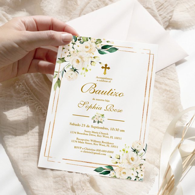 Invación de Rosas Blancas para Bautizo Inbjudningar (Skapare uppladdad)