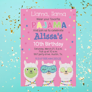Invación FIESTA de pijama de Lama, pijamada, spa Inbjudningar