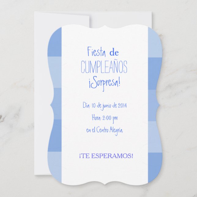 Invación - Fiesta Sorpresa de cumpleaños - Azul Inbjudningar (Framsida)