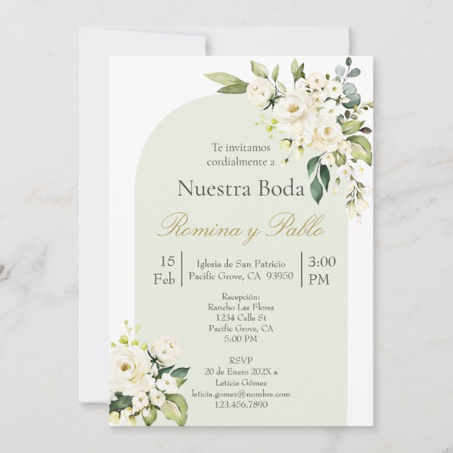 Invación para boda con flor blanca inbjudningar (Framsida)