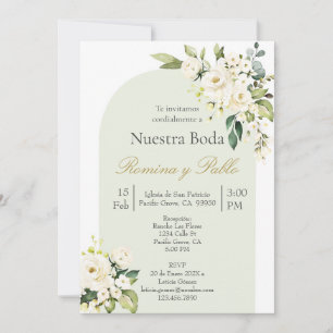 Invación para boda con flor blanca inbjudningar