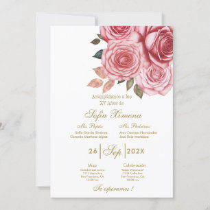 Invación para xv años con flor rosa inbjudningar