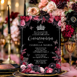 Invación Quinceañera blommigt gótica rosada, roja Inbjudningar