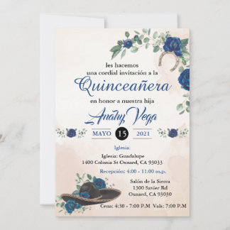 Invación QUINCEANERA Mariachi Charra Rustic Blue Inbjudningar