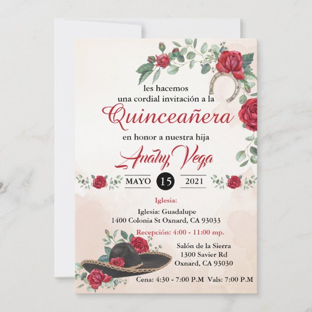 Invación QUINCEANERA Mariachi Charra Rustic Char Inbjudningar (Framsida)
