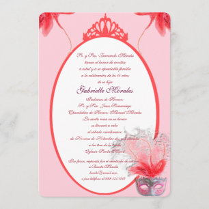 Invación rosada de Quinceanera de la máscara Inbjudningar