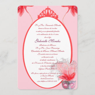Invación rosada de Quinceanera de la máscara Inbjudningar