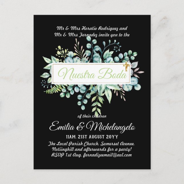 Invaciones De Boda Baratas HOJAS Modernas Vykort (Framsida)