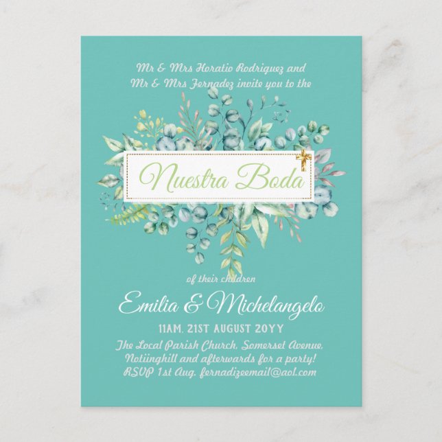 Invaciones De Boda Baratas HOJAS Modernas Vykort (Framsida)