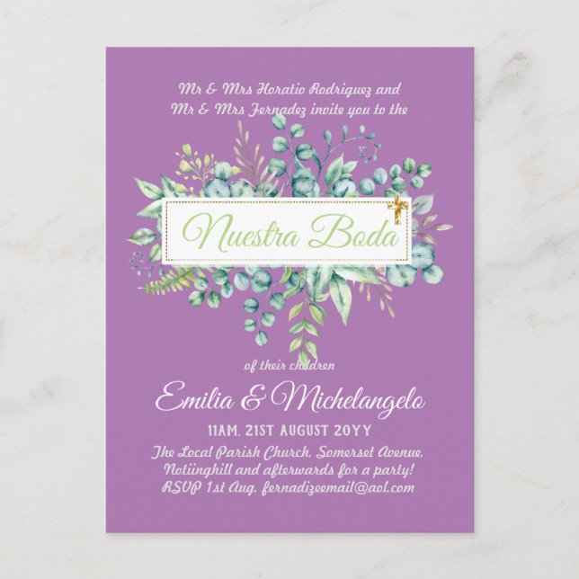 Invaciones De Boda Baratas HOJAS Modernas Vykort (Framsida)