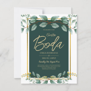 Invaciones de Boda Bilingües Verde Esmeralda