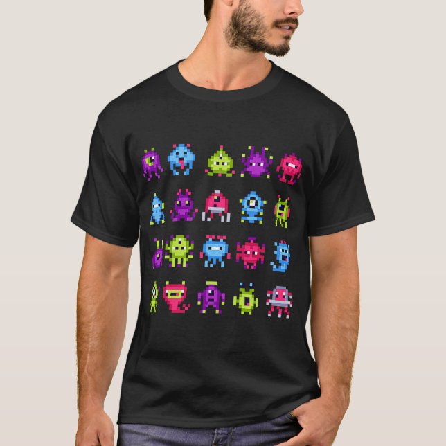 INVADERS I Kärlek 80s Retro 8-bitars pixelminnesmo T Shirt (Framsida)