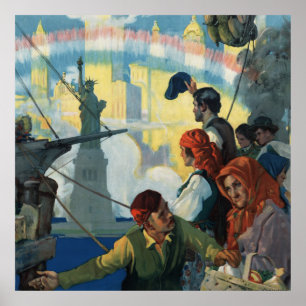 Invandrare och Frihetsgudinnan Poster