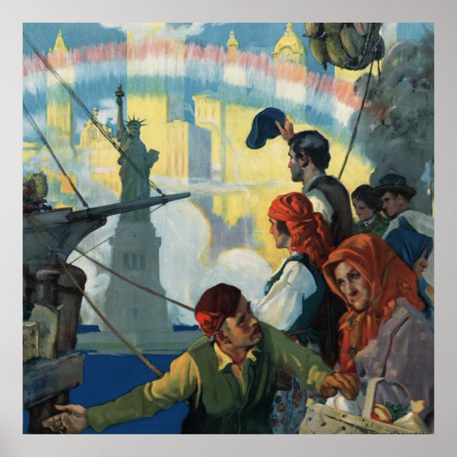 Invandrare och Frihetsgudinnan Poster (Framsidan)