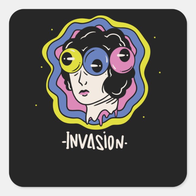 Invasion Fyrkantigt Klistermärke (Framsida)