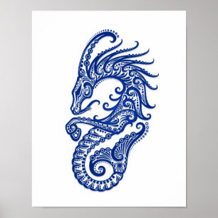 Invecklad blåttCapricornZodiac på vit Poster