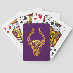 Invecklad gul OxenZodiac på lilor Casinokort
