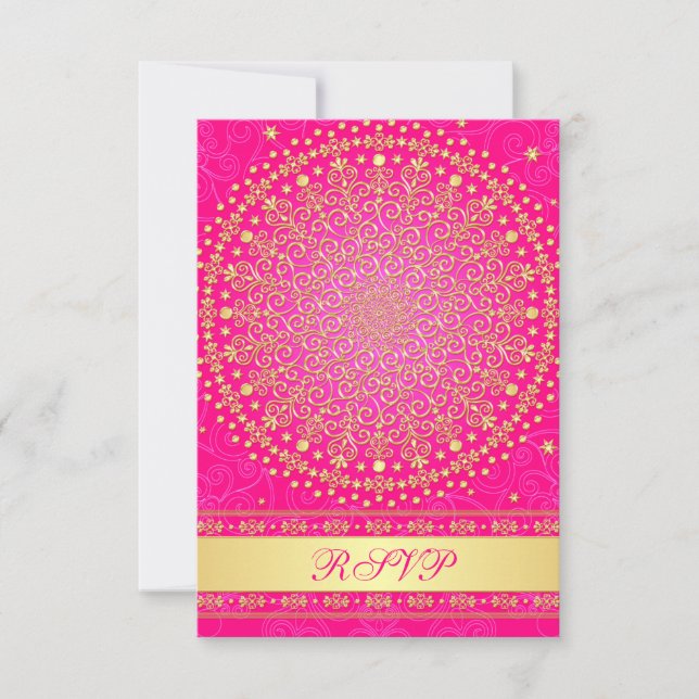 Invecklad Rosa, Guldscrollor Bröllops RSVP-kort OSA Kort (Framsida)