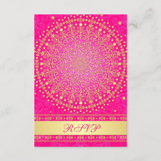 Invecklad Rosa, Guldscrollor Bröllops RSVP-kort OSA Kort (Framsida)
