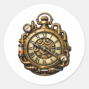  Invecklad Steampunk-fickursetikett Runt Klistermärke