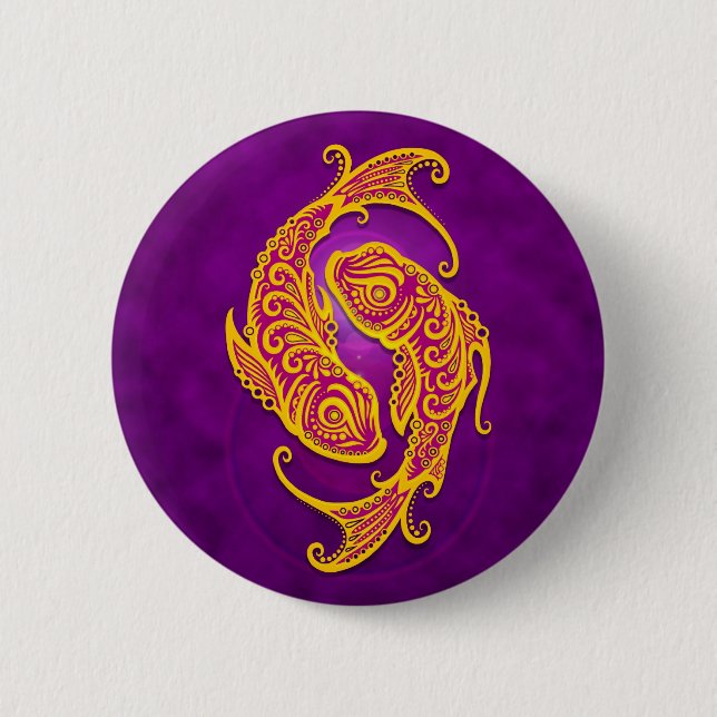 Invecklade lilor och gula stam- Pisces Knapp (Framsida)