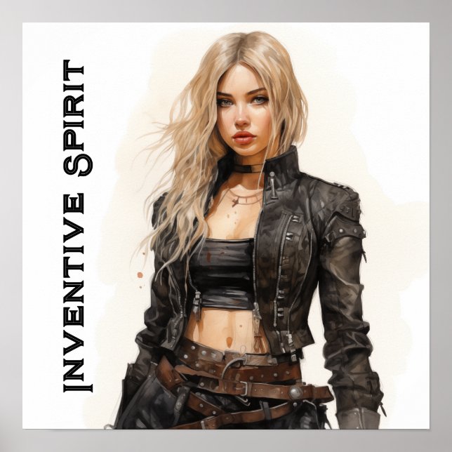 Inventive Spirit Steampunk Young Woman Poster (Framsidan)