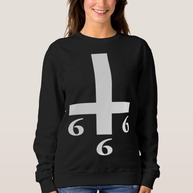 Inverted Cross 666 Upside Down Satan Antichrist At T Shirt (Framsida)