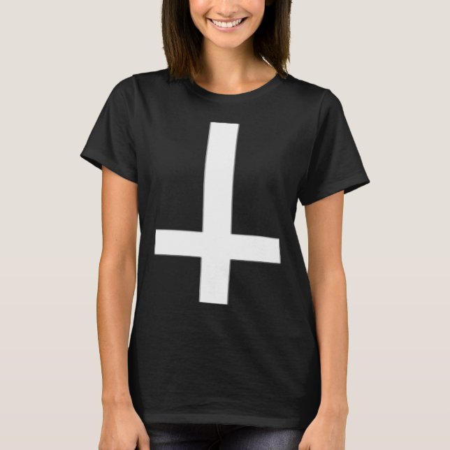 Inverted Cross Upside Down Satan Antichrist Atheis T Shirt (Framsida)