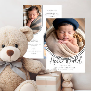 Inverterad Arch Hej World Photo Birth-meddelande Inbjudningar