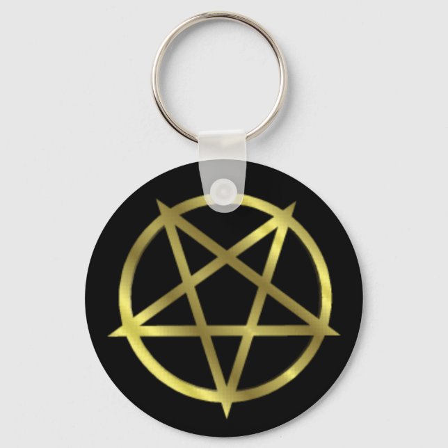 Inverterad Guld Pentagram Nyckelring (Framsida)