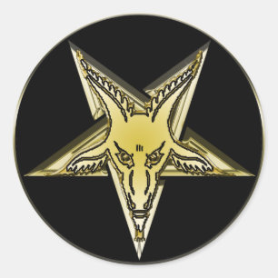 Inverterad Pentagram med det guld- gethuvudet Runt Klistermärke