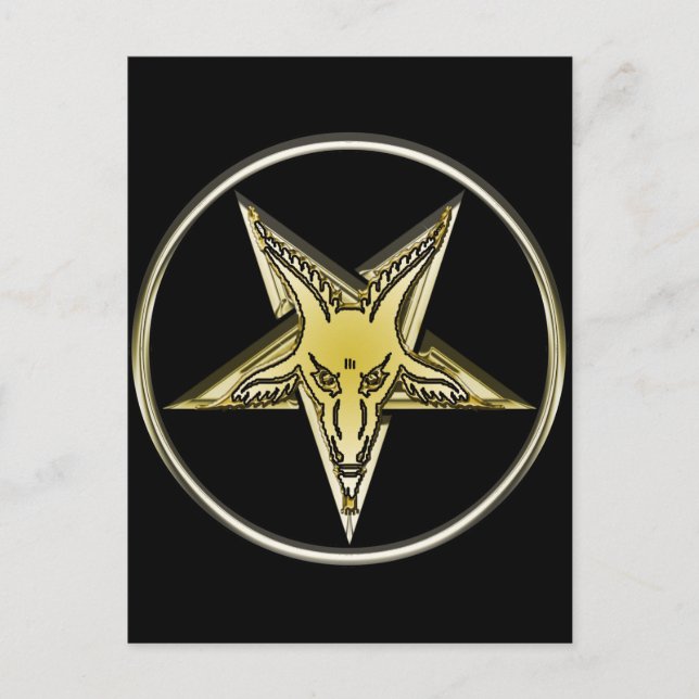 Inverterad Pentagram med Golden Goat Head Vykort (Framsida)
