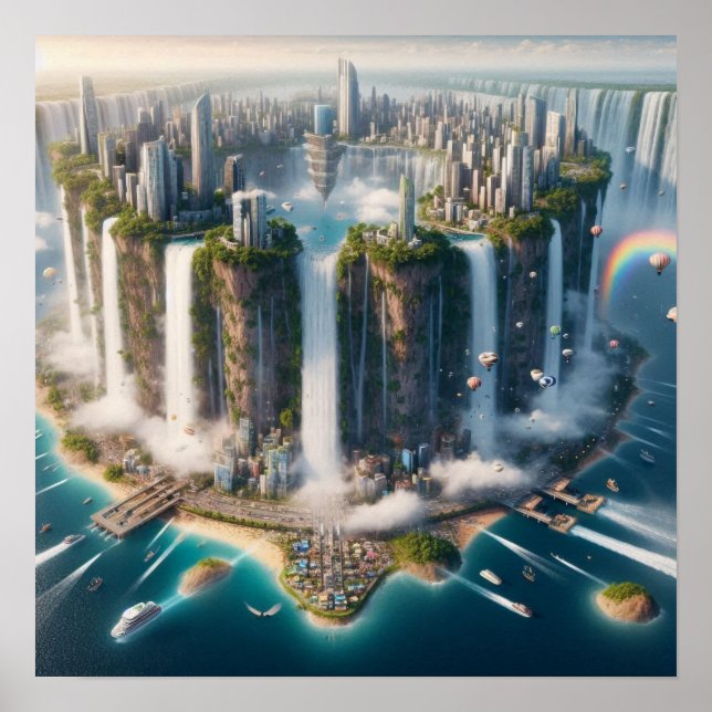 Inverterad vattenfallsstad poster (Framsidan)