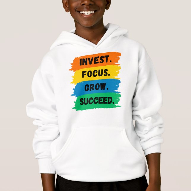 Invest, Focus, Grow, Successivt motivationslagord T Shirt (Framsida)