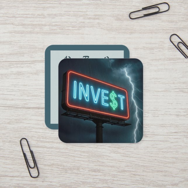 Investera Neon Billboard med Blixt Fyrkantigt Visitkort (Fram/Back In Situ)