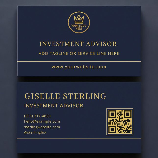 Investment Advisor Blue Gold Logo QR Code Visitkort (Skapare uppladdad)