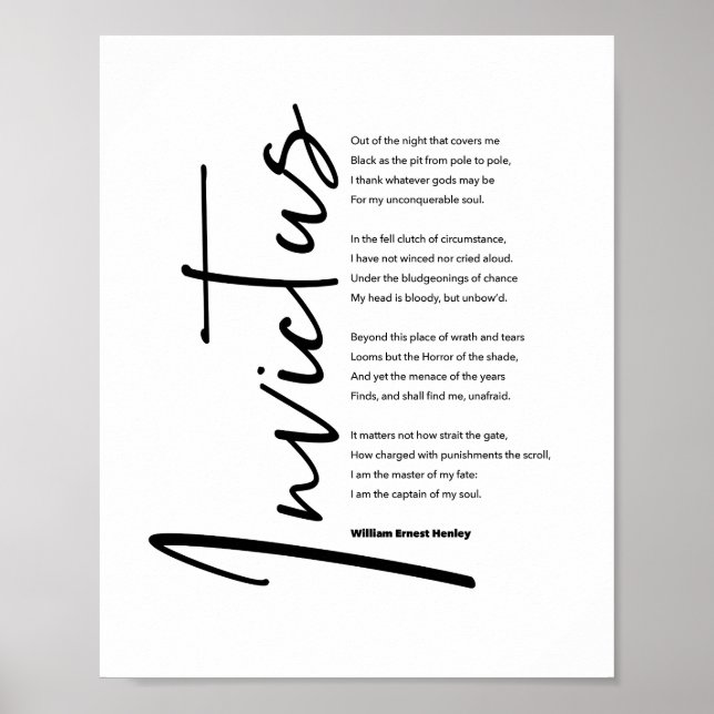 Invictus Dikt by Henley i Modern Black Script Poster (Framsidan)