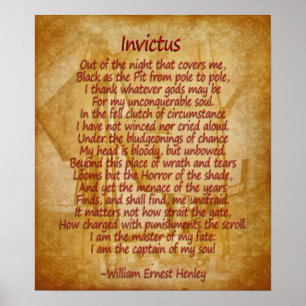 Invictus dikt på parchmentlookbakgrund poster