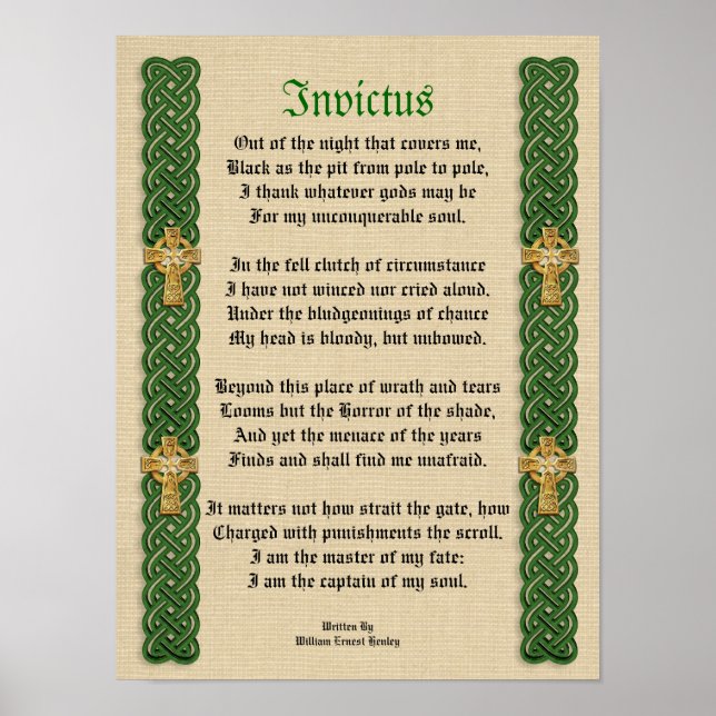 Invictus, Victorian dikt Celtic Knots och kor Poster (Framsidan)