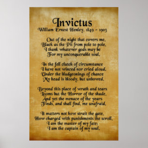 ’Invictus’, Viktoriansk dikt på parchment Poster