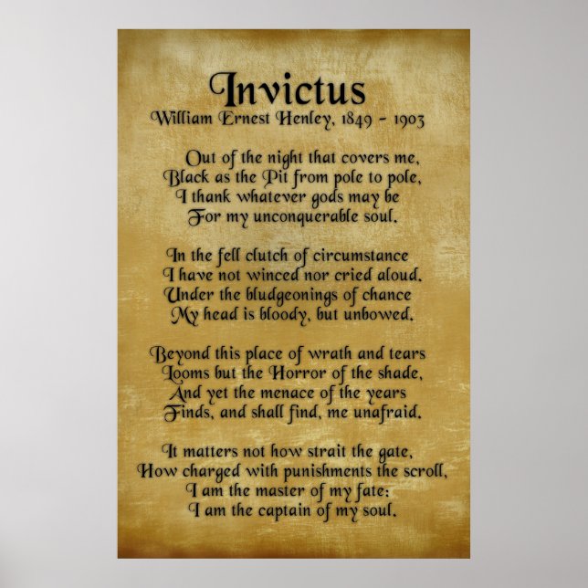 ’Invictus’, Viktoriansk dikt på parchment Poster (Framsidan)