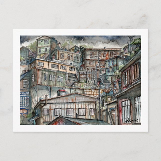 Invierno en los cerros de Valparaíso  Vykort (Framsida)