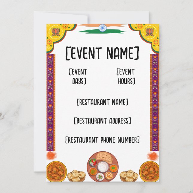 Invigning och invigning av indiska restauranger inbjudningar (Framsida)