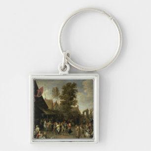 Invigningen av en bykyrka, c.1650 fyrkantig silverfärgad nyckelring